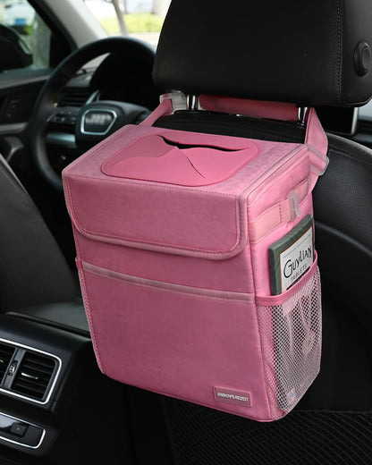 Cute Car Trash Can with Lid, Collapsible, Leak-Proof, 2 Gallon