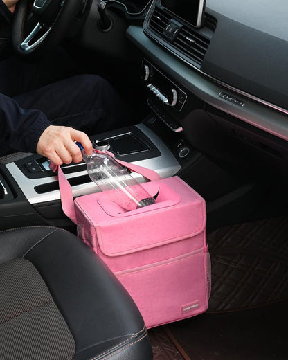 Cute Car Trash Can with Lid, Collapsible, Leak-Proof, 2 Gallon