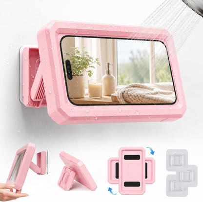 Shower Phone Holder Waterproof Pink,480° Rotatable, Multi-Angle Adjustable Wall Mounted Phone Holder for Bathroom Bathtub Kitchen Mirror, Compatible with All 4-7" Smartphones
