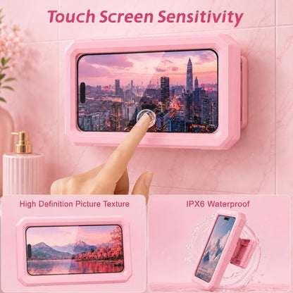 Shower Phone Holder Waterproof Pink,480° Rotatable, Multi-Angle Adjustable Wall Mounted Phone Holder for Bathroom Bathtub Kitchen Mirror, Compatible with All 4-7" Smartphones