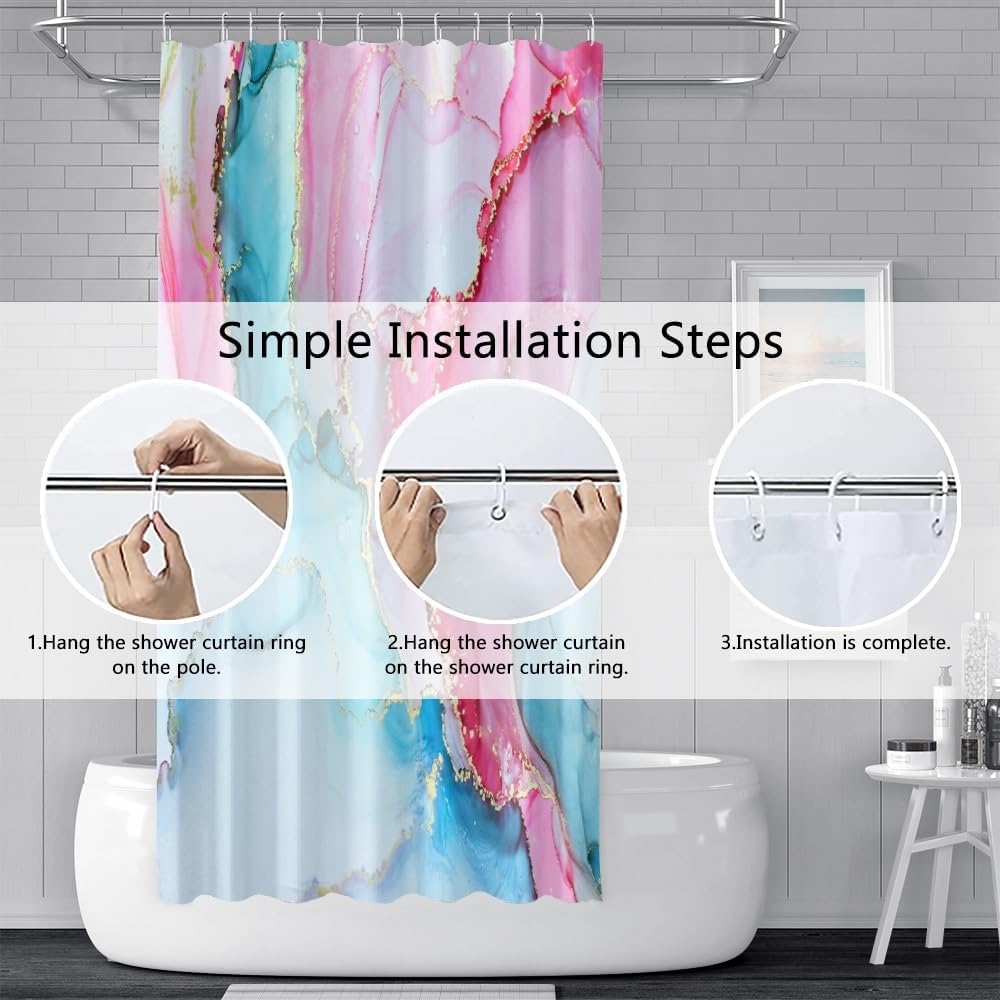 Pink Blue Shower Curtain for Bathroom with Hooks 72"x72"