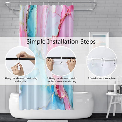 Pink Blue Shower Curtain for Bathroom with Hooks 72"x72"