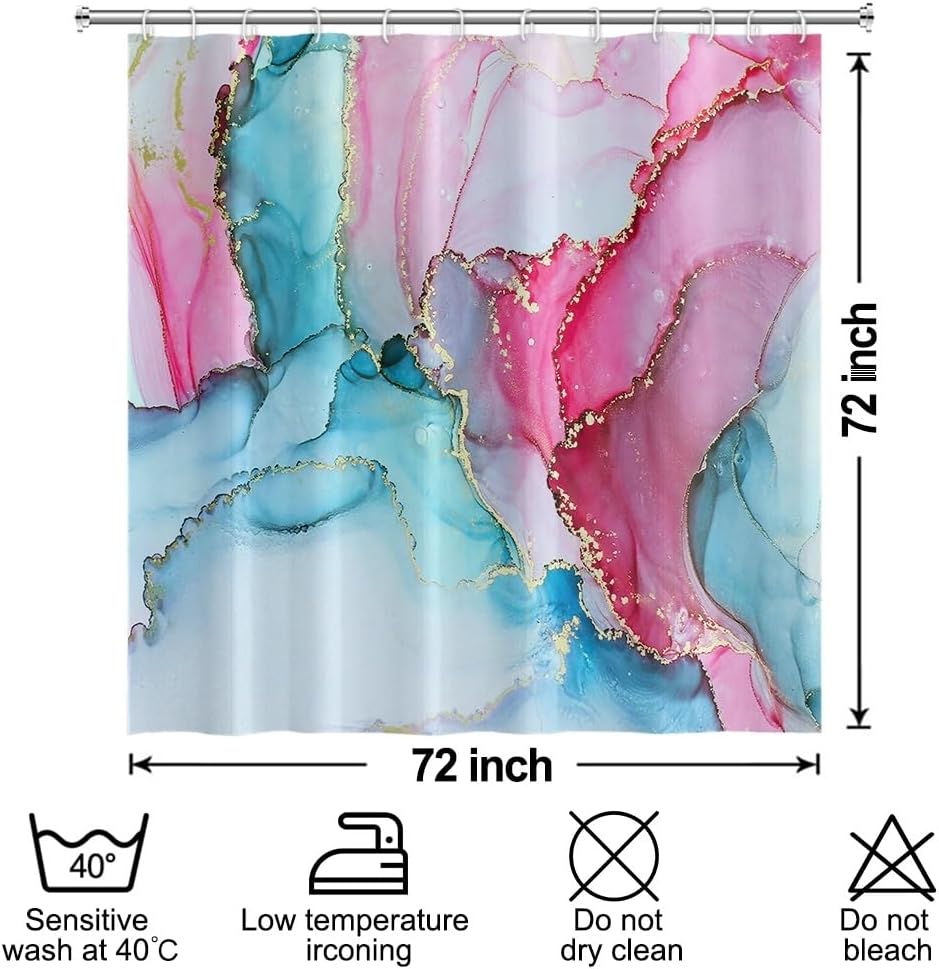 Pink Blue Shower Curtain for Bathroom with Hooks 72"x72"