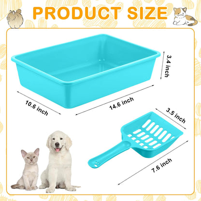 Amyhill 10 Pcs Open Cat Litter Box Kitten Litter Pan with 10 Scooper Medium Plastic Pet Tray Durable Nonstick Kitten Box for Indoor Pets Cats Rabbit Supply Easy to Clean,14.6x10.6x3.4 Inch, 5 Color