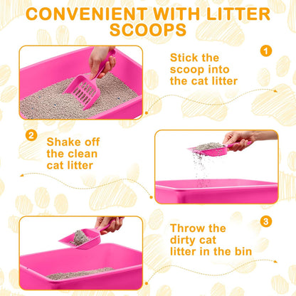 Amyhill 10 Pcs Open Cat Litter Box Kitten Litter Pan with 10 Scooper Medium Plastic Pet Tray Durable Nonstick Kitten Box for Indoor Pets Cats Rabbit Supply Easy to Clean,14.6x10.6x3.4 Inch, 5 Color