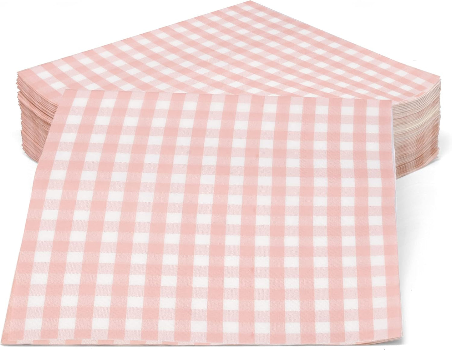 Gift Boutique 100 Pink and White Gingham Luncheon Napkins Disposable Paper Checkered Plaid Lunch Napkin for Summer Picnic Camping Baby Shower Party