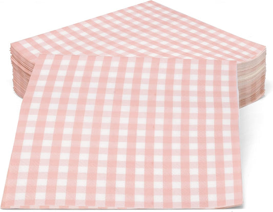 Gift Boutique 100 Pink and White Gingham Luncheon Napkins Disposable Paper Checkered Plaid Lunch Napkin for Summer Picnic Camping Baby Shower Party