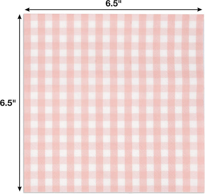 Gift Boutique 100 Pink and White Gingham Luncheon Napkins Disposable Paper Checkered Plaid Lunch Napkin for Summer Picnic Camping Baby Shower Party