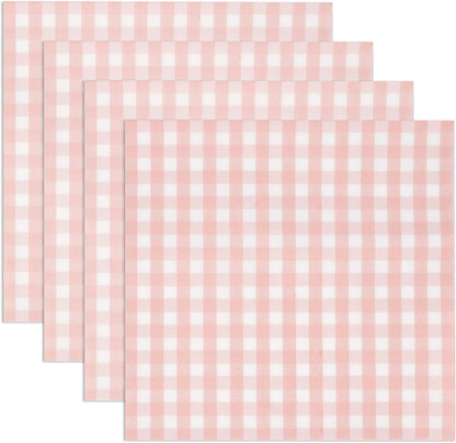 Gift Boutique 100 Pink and White Gingham Luncheon Napkins Disposable Paper Checkered Plaid Lunch Napkin for Summer Picnic Camping Baby Shower Party