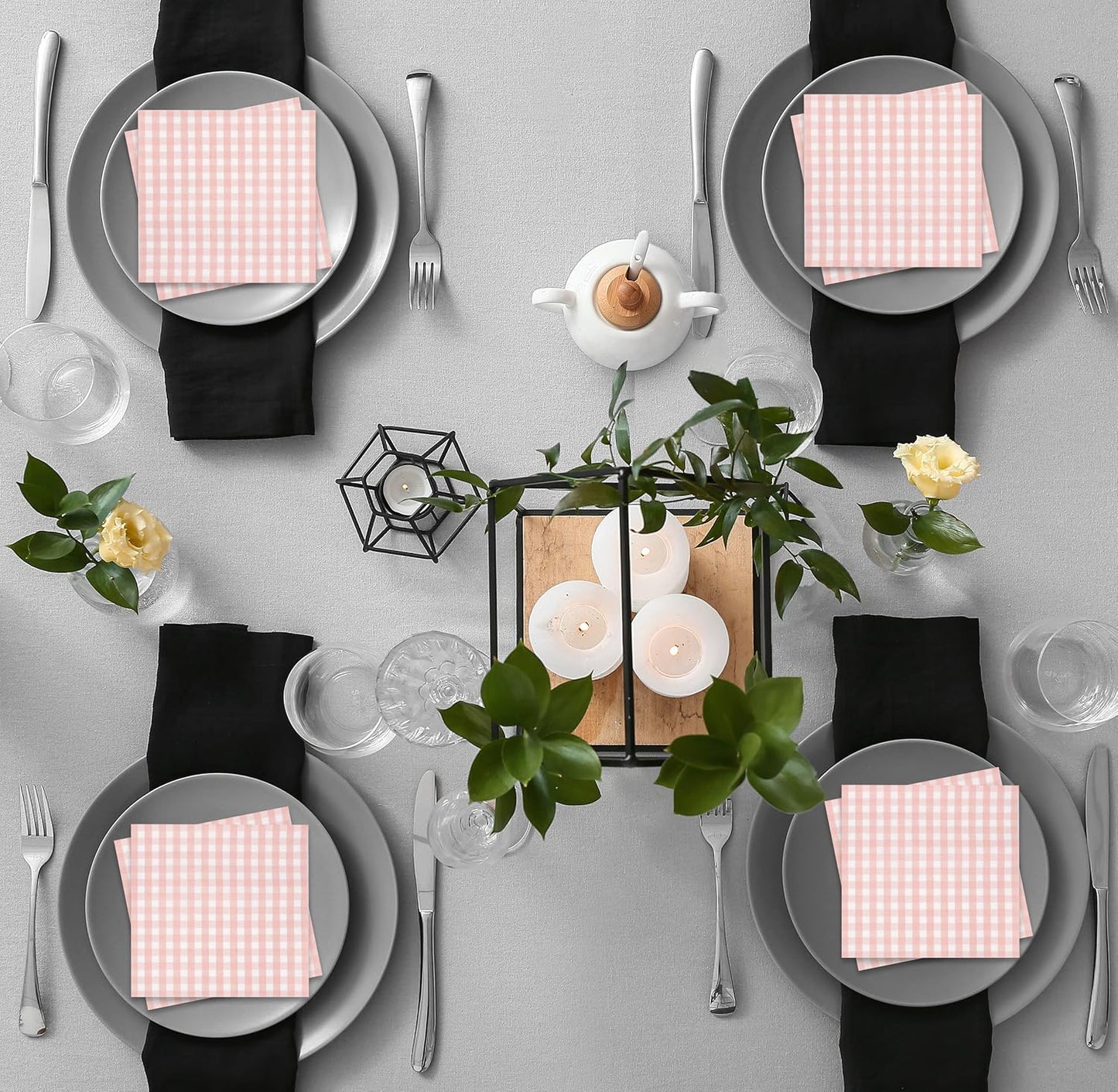 Gift Boutique 100 Pink and White Gingham Luncheon Napkins Disposable Paper Checkered Plaid Lunch Napkin for Summer Picnic Camping Baby Shower Party