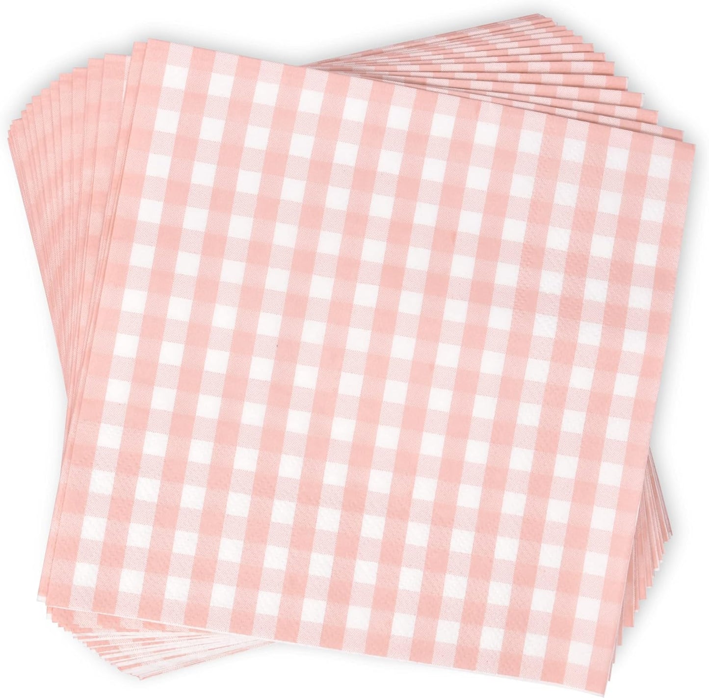Gift Boutique 100 Pink and White Gingham Luncheon Napkins Disposable Paper Checkered Plaid Lunch Napkin for Summer Picnic Camping Baby Shower Party
