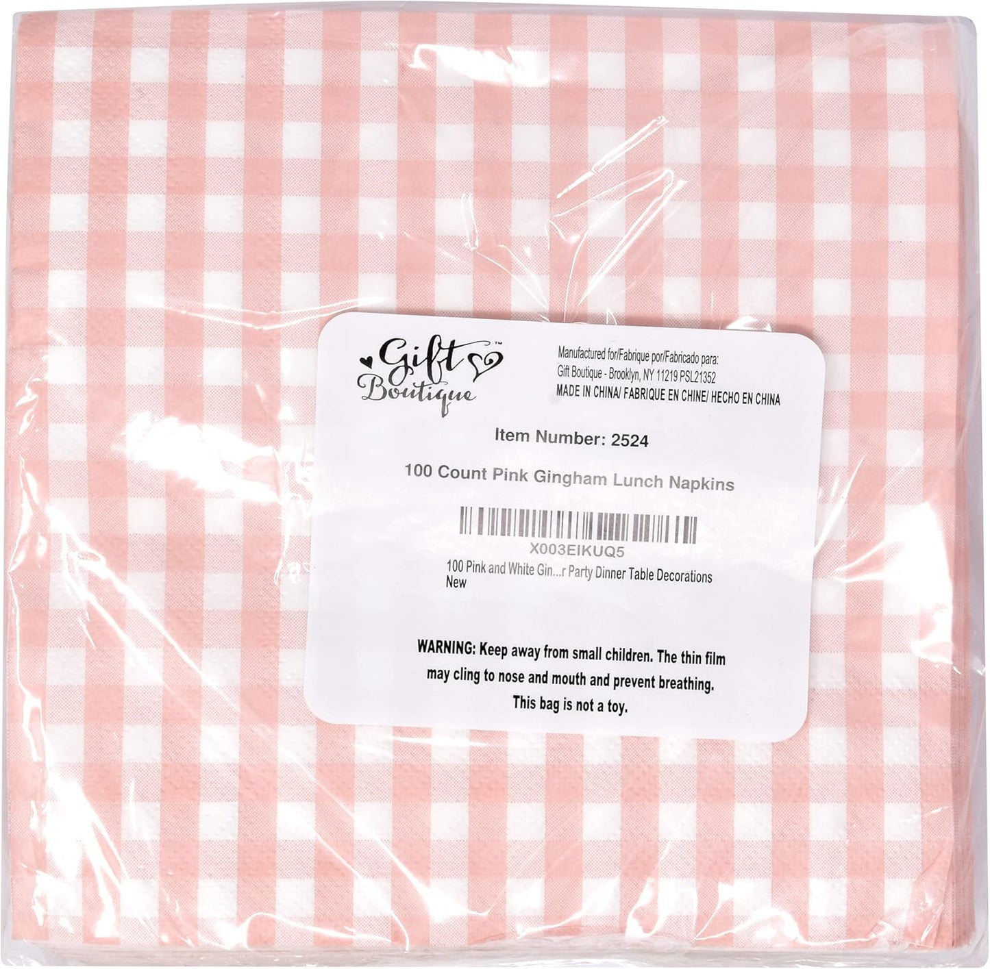 Gift Boutique 100 Pink and White Gingham Luncheon Napkins Disposable Paper Checkered Plaid Lunch Napkin for Summer Picnic Camping Baby Shower Party