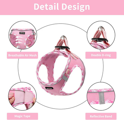 Small Dog Harness with Leash Set, No Escape Easy Walk Puppy Harnesses for Training Walking, Step-in Reflective Soft Dogs Vest for XS S Medium Extra-Small Large Sized Dog(Pink/White,S)