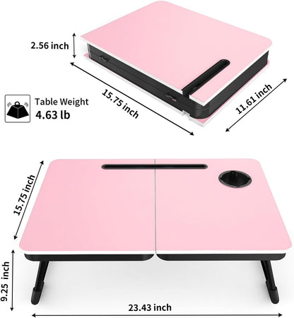 23.4" Foldable Lap Desk Bed Table with Cup Holder Tray Rose Pink