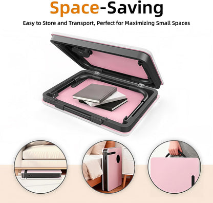 23.4" Foldable Lap Desk Bed Table with Cup Holder Tray Rose Pink