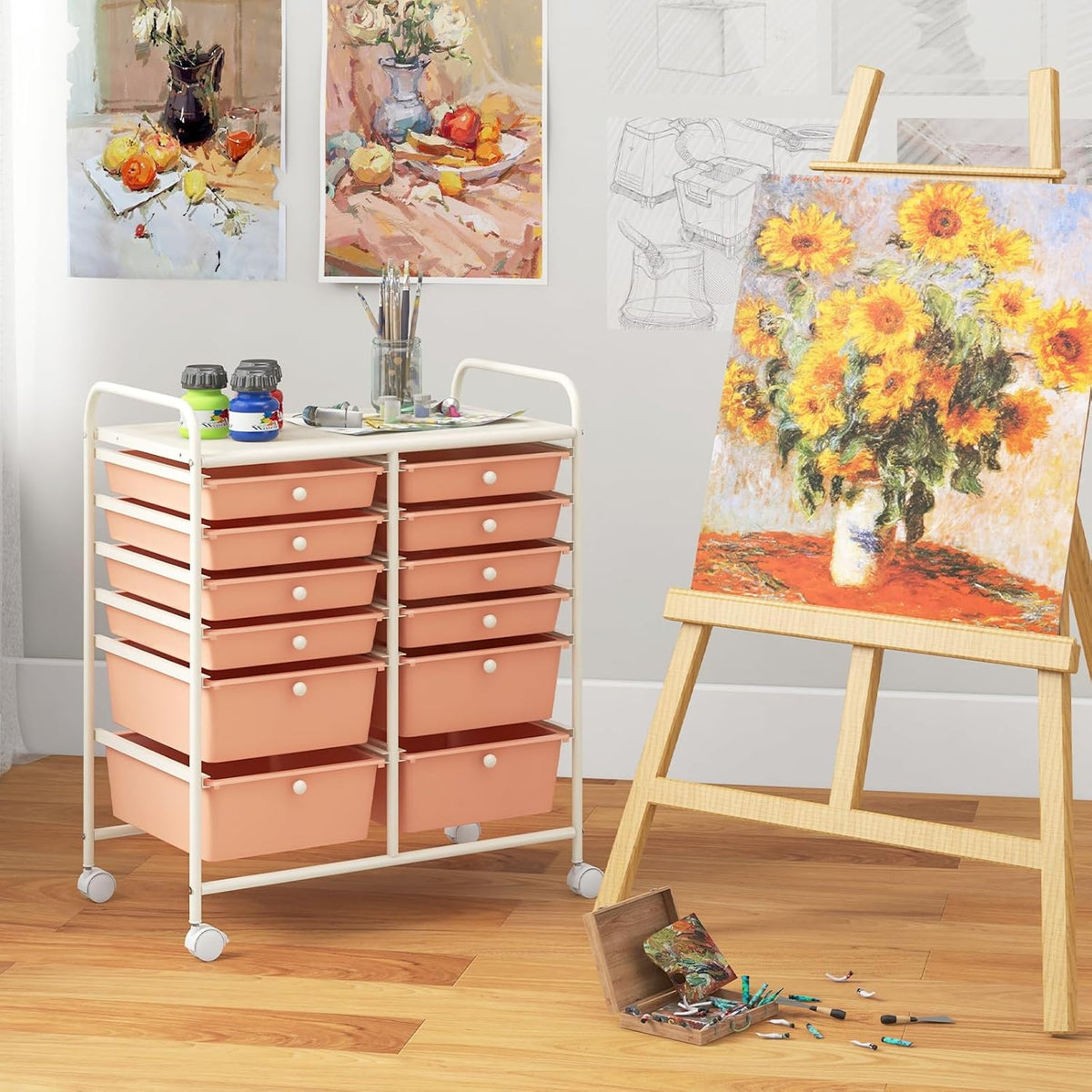 12-Drawer Rolling Storage Cart, Moveable Art Craft Organizer
