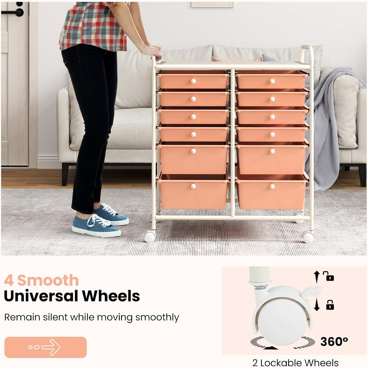 12-Drawer Rolling Storage Cart, Moveable Art Craft Organizer