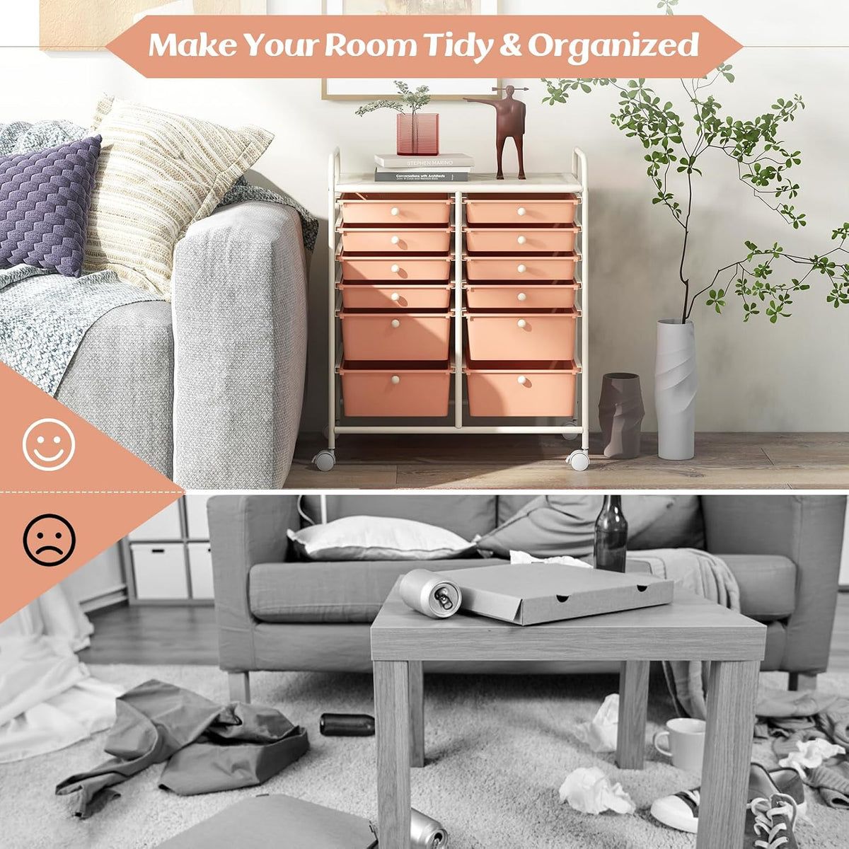 12-Drawer Rolling Storage Cart, Moveable Art Craft Organizer