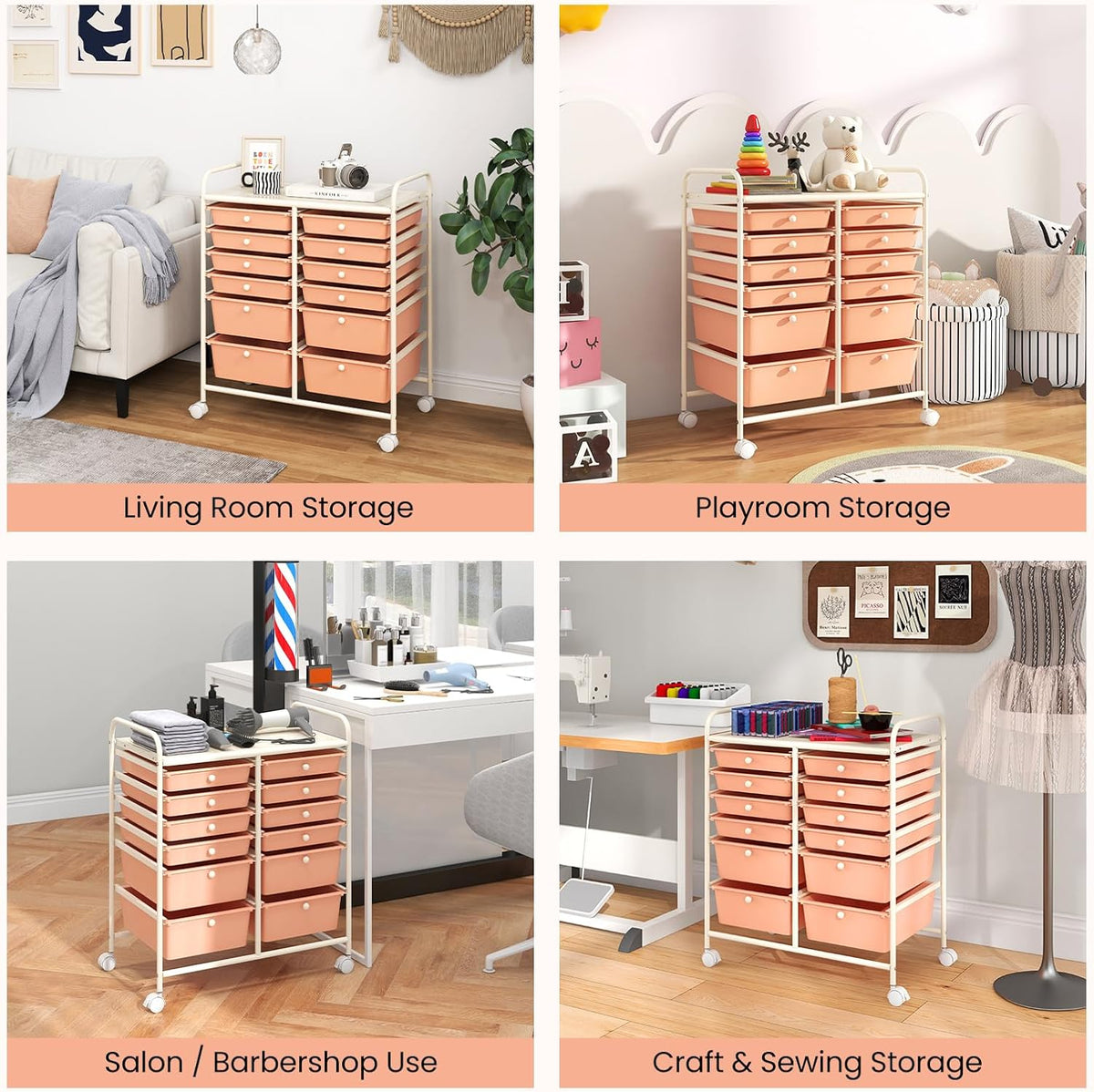 12-Drawer Rolling Storage Cart, Moveable Art Craft Organizer