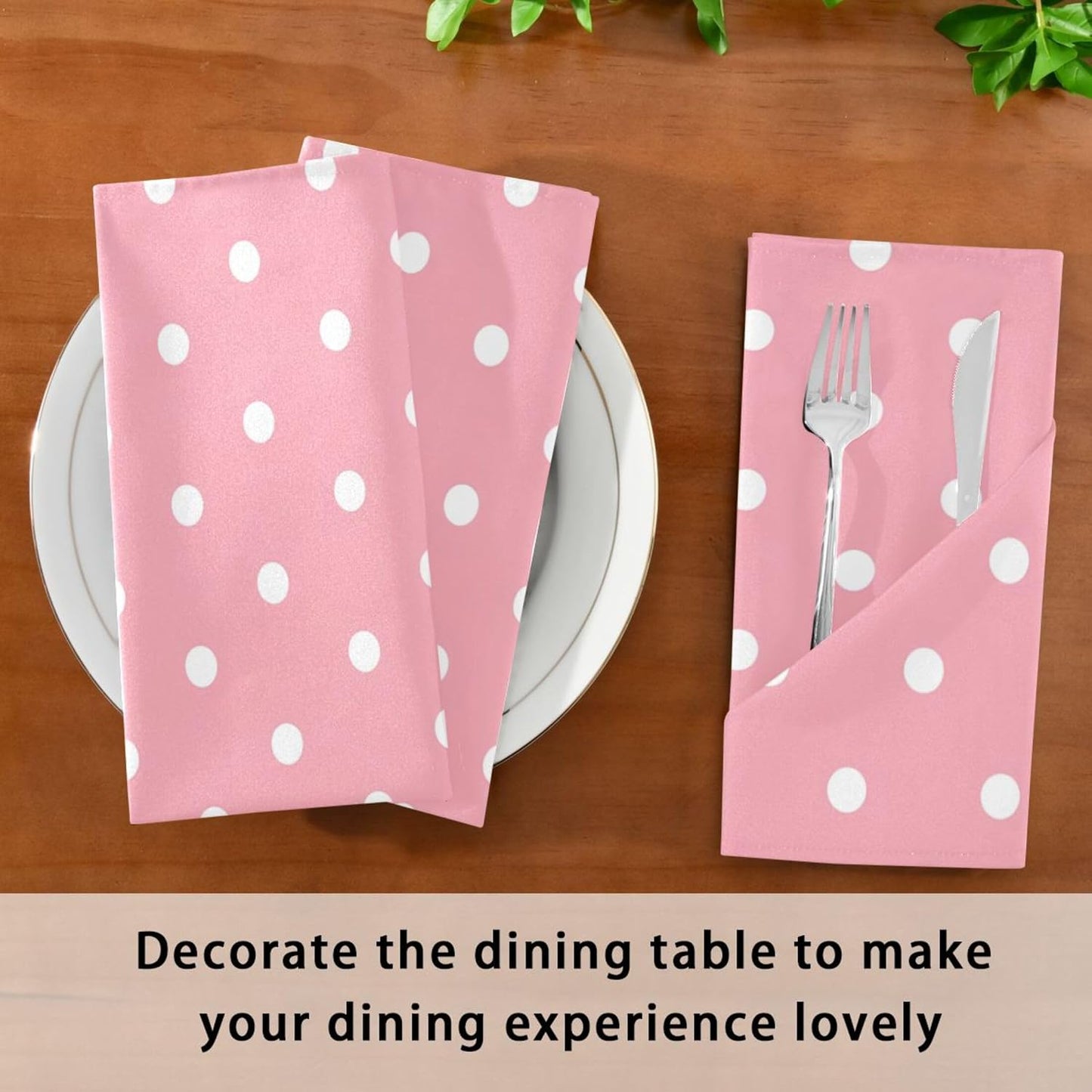 Kigai Cloth Napkins Set of 4 Dots on Pink Dinner Napkins 20x20 in, Washable & Reusable Fabric Table Napkin for Dining Parties Holiday, Eco-Friendly