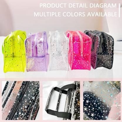 Hot Pink Star Large Cosmetic Bag 12x5x8 inch Travel Pouch with Handle,Durable PVC Material,Zipper Design-Ideal for Makeup,Travel Essentials