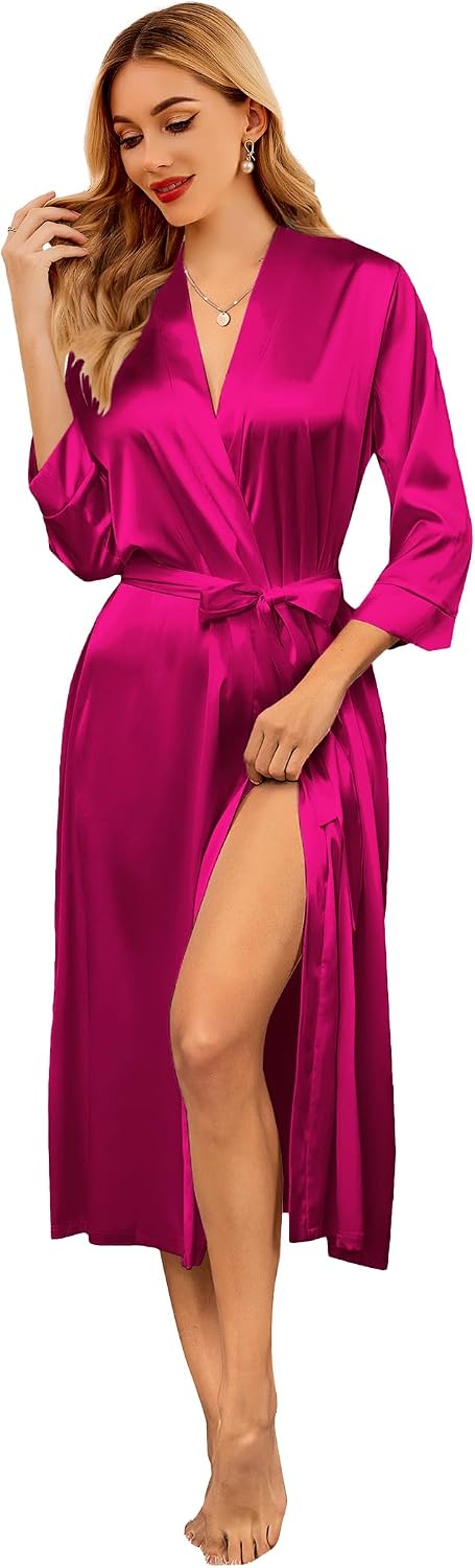 Silk Robes for Women Long Satin Bride Bridesmaid Robe with Pockets