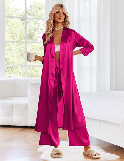 Silk Robes for Women Long Satin Bride Bridesmaid Robe with Pockets