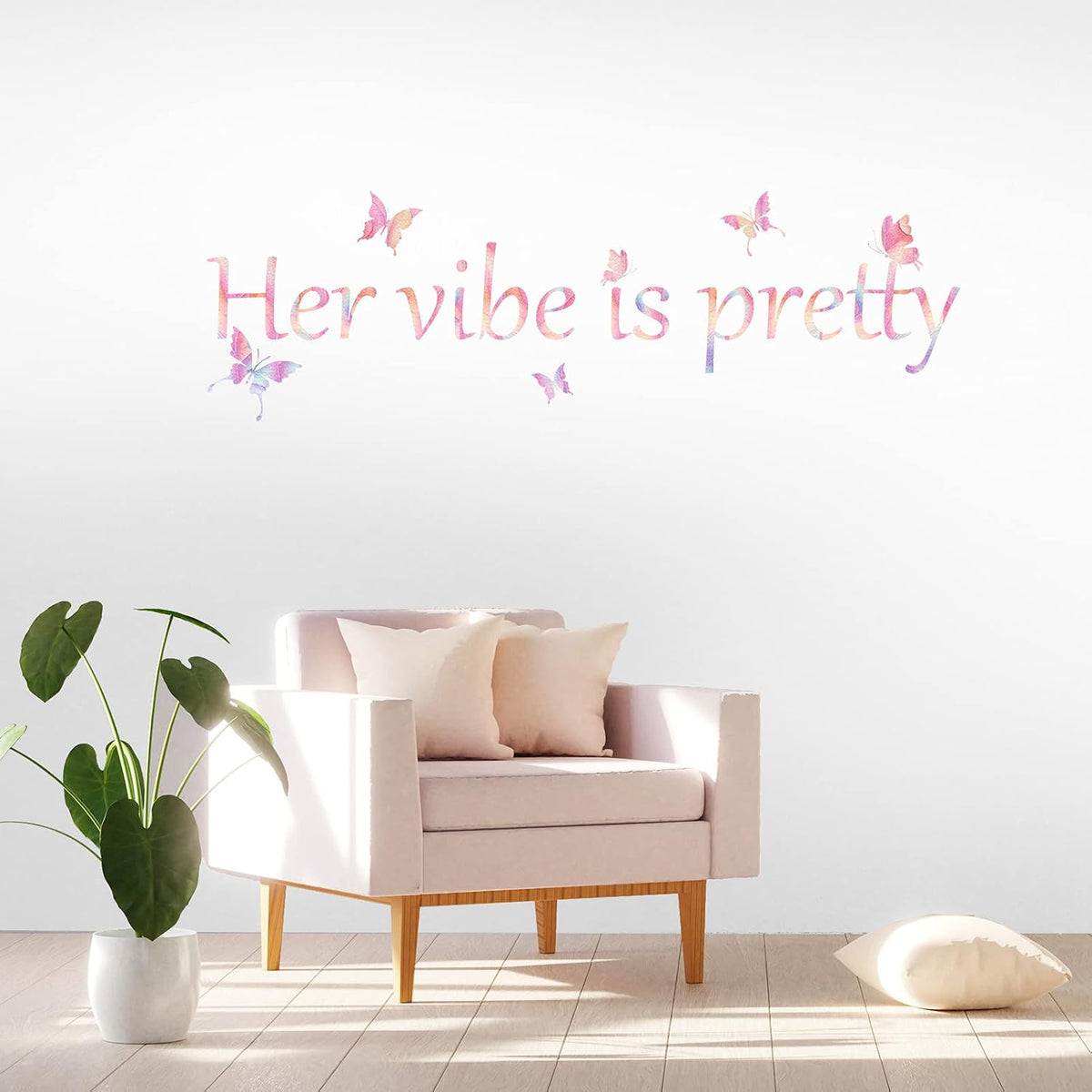 Her Vibe is Pretty Wall Decal Quote for Women, Simple Style, Pink