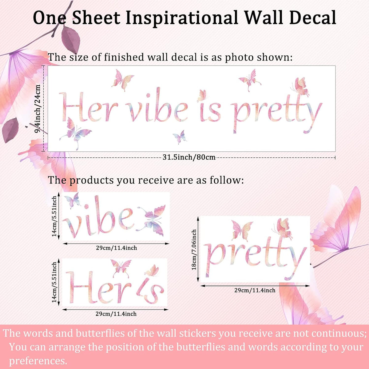 Her Vibe is Pretty Wall Decal Quote for Women, Simple Style, Pink