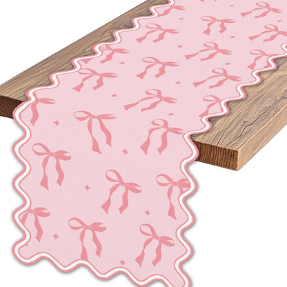 Pink Bow Table Runner 13×72 Inch Pastel Bridal Shower Home Party Decor