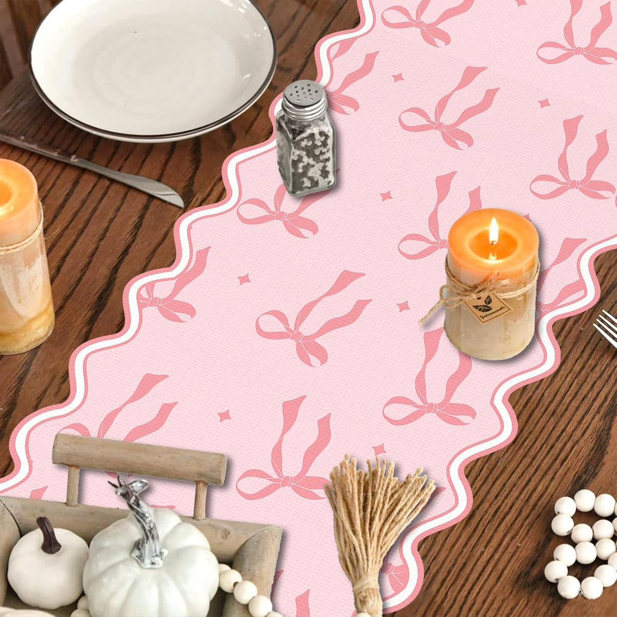 Pink Bow Table Runner 13×72 Inch Pastel Bridal Shower Home Party Decor