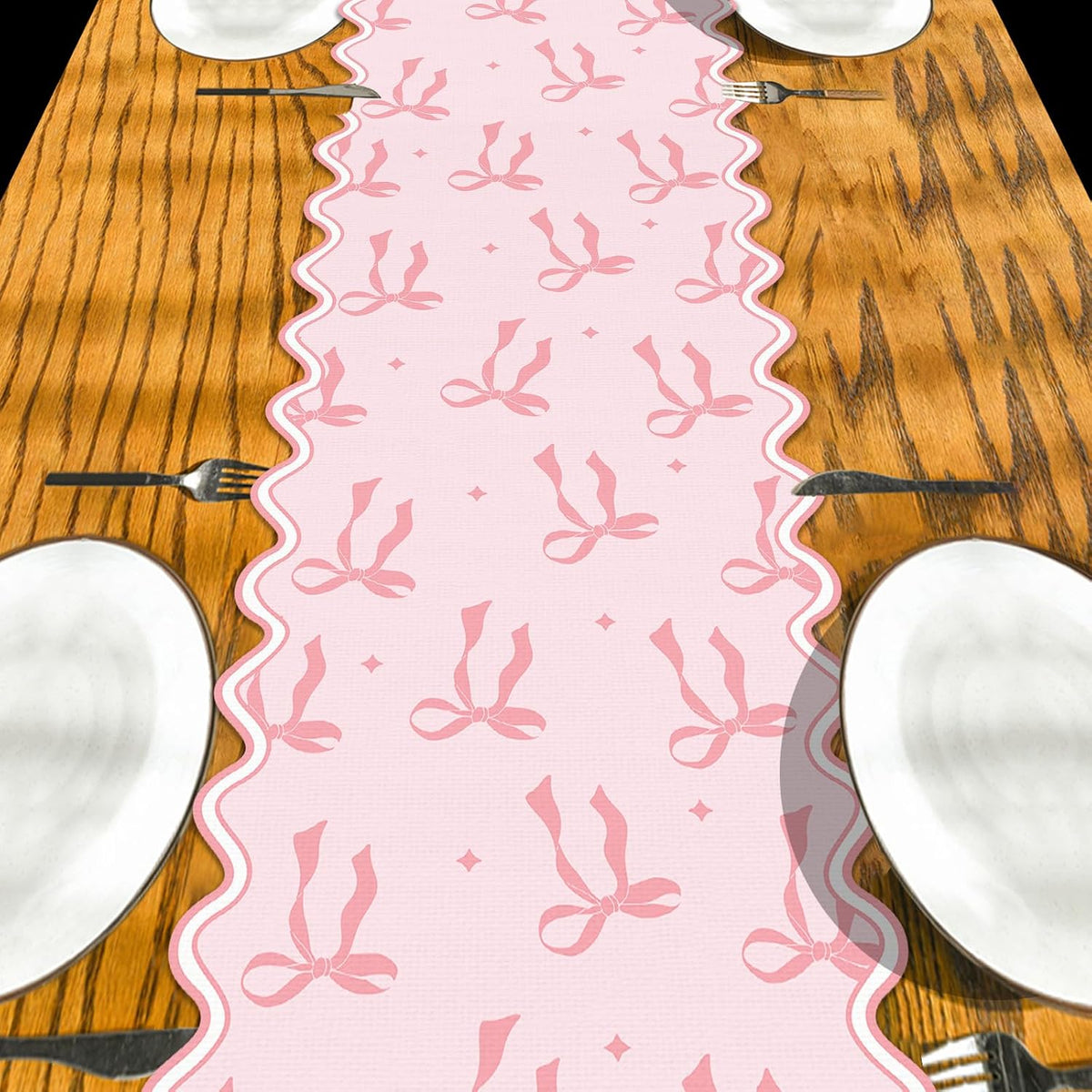 Pink Bow Table Runner 13×72 Inch Pastel Bridal Shower Home Party Decor