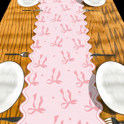 Pink Bow Table Runner 13×72 Inch Pastel Bridal Shower Home Party Decor
