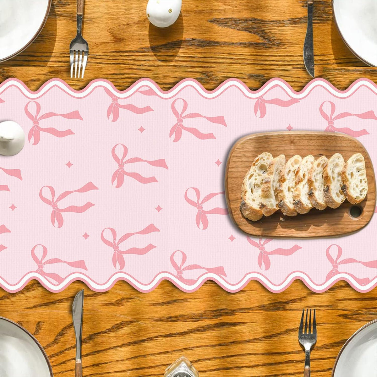 Pink Bow Table Runner 13×72 Inch Pastel Bridal Shower Home Party Decor