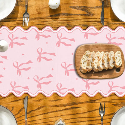 Pink Bow Table Runner 13×72 Inch Pastel Bridal Shower Home Party Decor