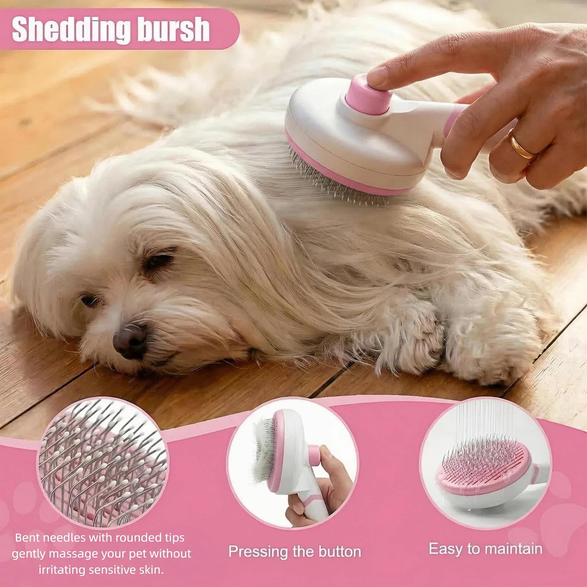 6PCS Dog Bath Kit & Dog Brush Kit for Dogs & Cats - Professional Pet Grooming Tools Set with Shedding Brush, Bath Scrubber, Dematting Comb & Storage Bag - Complete Dog Washing Essentials, Pink