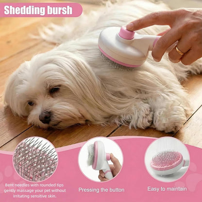6PCS Dog Bath Kit & Dog Brush Kit for Dogs & Cats - Professional Pet Grooming Tools Set with Shedding Brush, Bath Scrubber, Dematting Comb & Storage Bag - Complete Dog Washing Essentials, Pink
