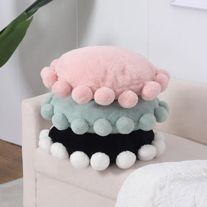 Round Throw Pillows with Pom Poms, Boho Decorative Floor Cushion for Couch Chair Sofa Bed, Cute Fuzzy Floor Seating Pillow for Home Bedroom Living Room Decor, 16.9 inch (Pink)