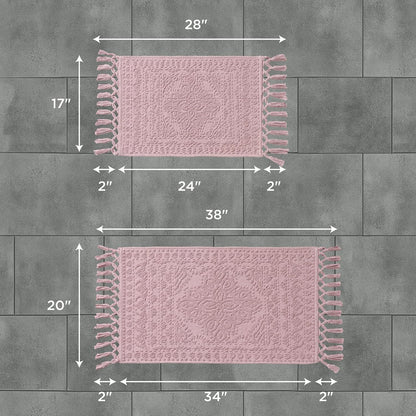 Nellore Bathroom Rugs, Set of 2 Woven and Beaded Bathroom Mats, Durable Bath Rugs, Thick Bath Mats for Bathroom and Shower Rugs, 17" x 28" and 20" x 38", Dusty Pink