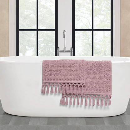 Nellore Bathroom Rugs, Set of 2 Woven and Beaded Bathroom Mats, Durable Bath Rugs, Thick Bath Mats for Bathroom and Shower Rugs, 17" x 28" and 20" x 38", Dusty Pink