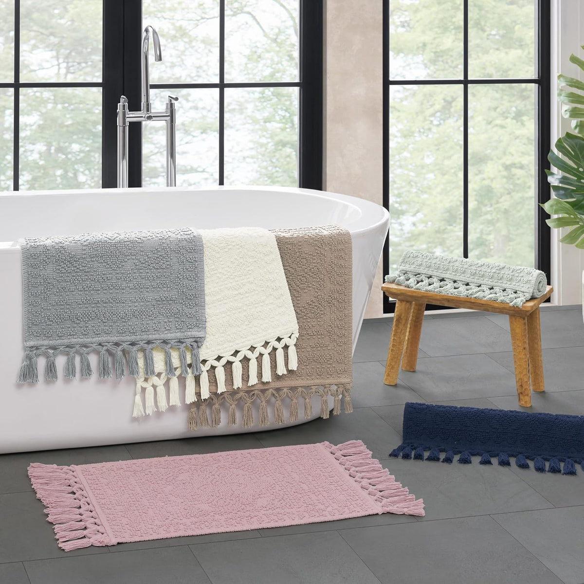 Nellore Bathroom Rugs, Set of 2 Woven and Beaded Bathroom Mats, Durable Bath Rugs, Thick Bath Mats for Bathroom and Shower Rugs, 17" x 28" and 20" x 38", Dusty Pink
