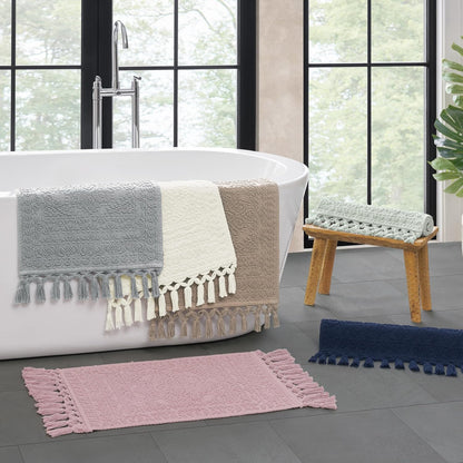 Nellore Bathroom Rugs, Set of 2 Woven and Beaded Bathroom Mats, Durable Bath Rugs, Thick Bath Mats for Bathroom and Shower Rugs, 17" x 28" and 20" x 38", Dusty Pink