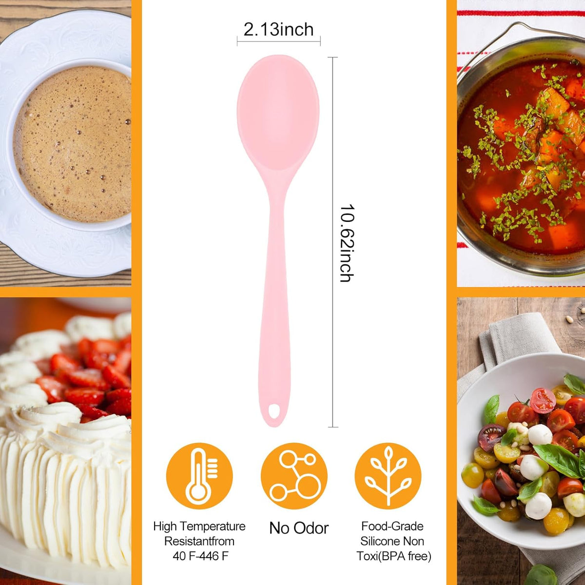 2 Pcs Silicone Nonstick Mixing Spoon,10.6Inch Silicone Spoons for Cooking Heat Resistant, Cooking Utensil for Kitchen Cooking Baking Stirring Serving (Pink)