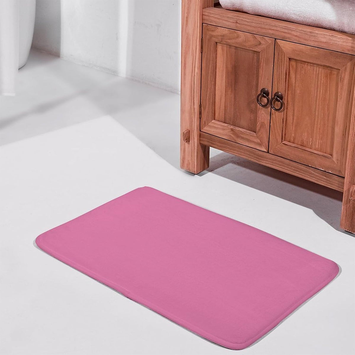 Pink Solid Color Elegant Modern Bathroom Rug, Non Slip & Soft Absorbent Bath Mat Carpets for Bathroom 16" x 24"