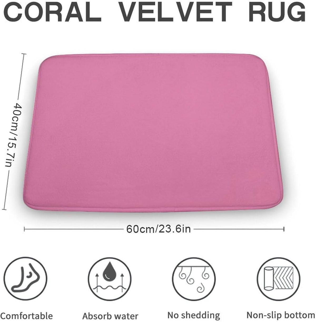 Pink Solid Color Elegant Modern Bathroom Rug, Non Slip & Soft Absorbent Bath Mat Carpets for Bathroom 16" x 24"