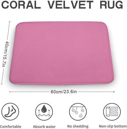 Pink Solid Color Elegant Modern Bathroom Rug, Non Slip & Soft Absorbent Bath Mat Carpets for Bathroom 16" x 24"