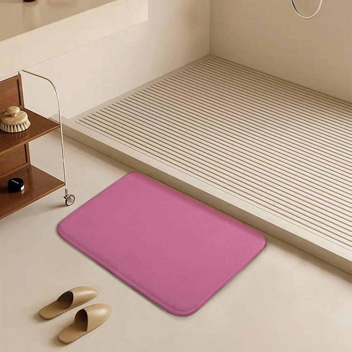 Pink Solid Color Elegant Modern Bathroom Rug, Non Slip & Soft Absorbent Bath Mat Carpets for Bathroom 16" x 24"