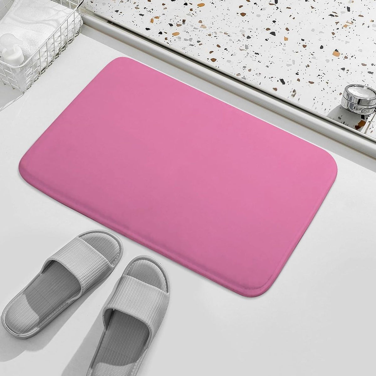 Pink Solid Color Elegant Modern Bathroom Rug, Non Slip & Soft Absorbent Bath Mat Carpets for Bathroom 16" x 24"