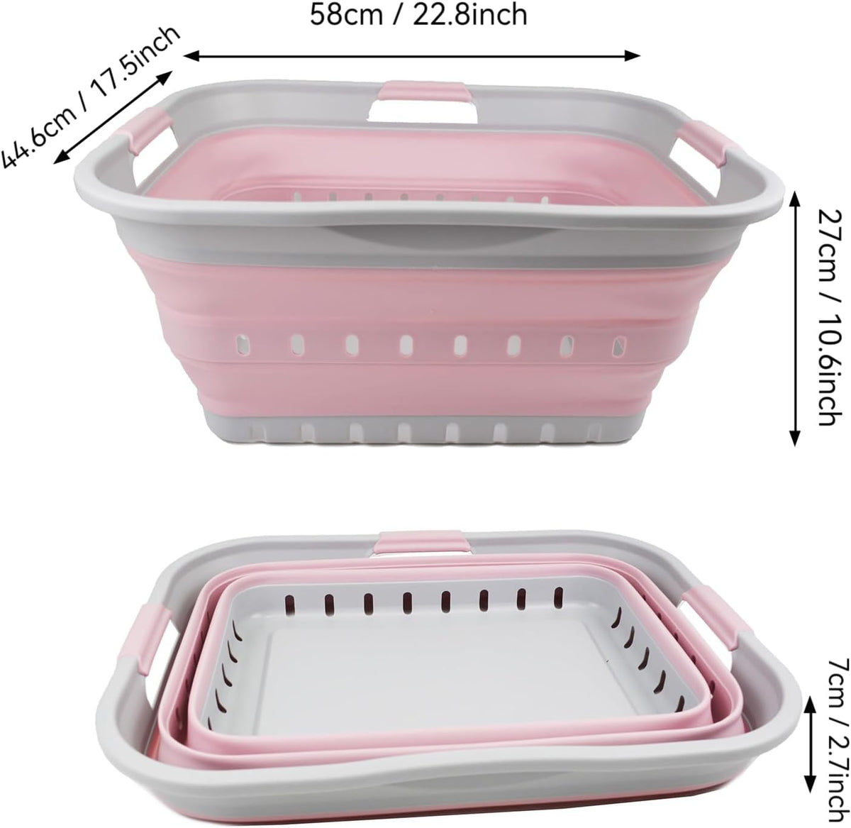 42L (11 gallon) Collapsible Plastic Laundry Basket - Foldable Pop Up Storage Container/Organizer - Portable Washing Tub - Space Saving Hamper/Basket (Grey/Pale Pink)