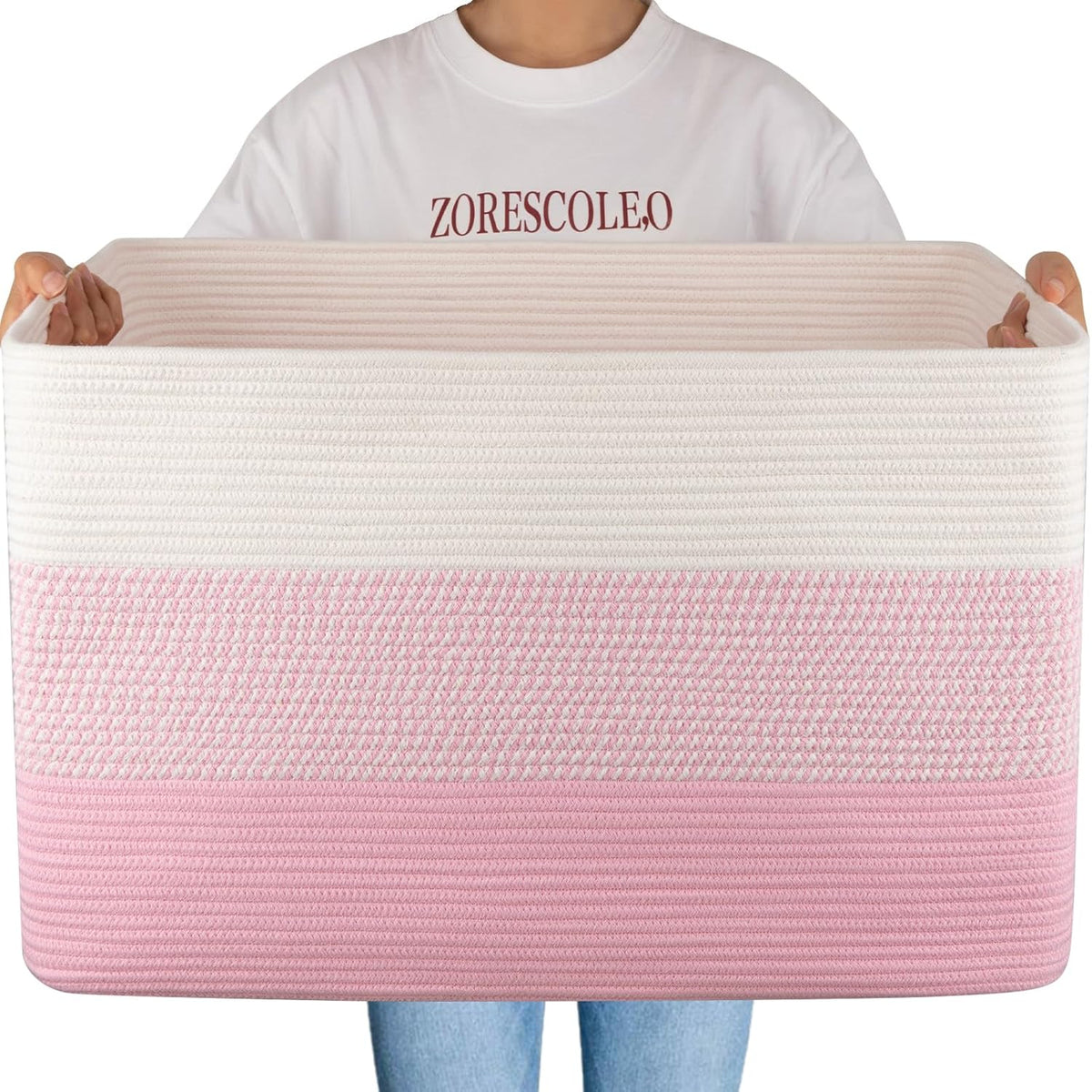 OIAHOMY 108L Extra Large Blanket Basket Dog Toy Basket Pink&White
